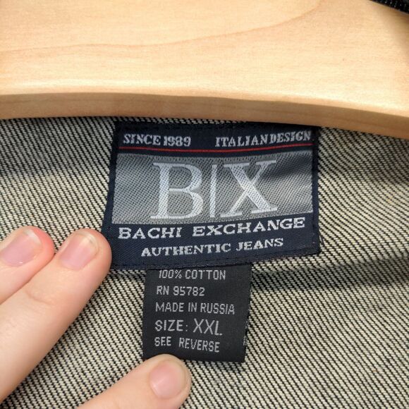 B/X Bachi Exchange Jean Jacket Size XXL Gray Orange Accents Embroidered Logo - Picture 11 of 12